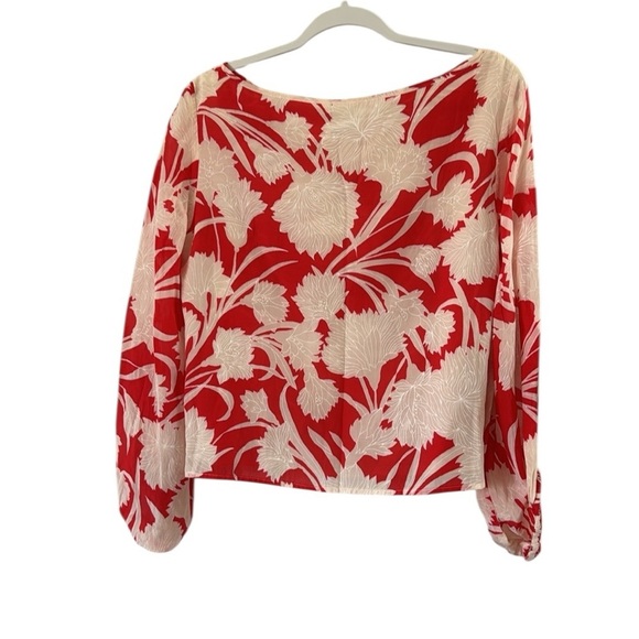 Club Monaco Silk Blend Floral Red and White Women's Blouse size Large - Picture 4 of 5
